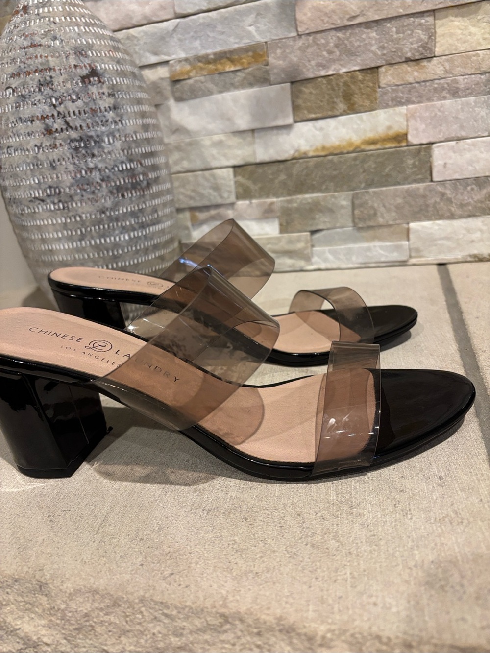 Chinese Laundry Clear Chunky Heel Slide Sandals - Picture 8 of 12